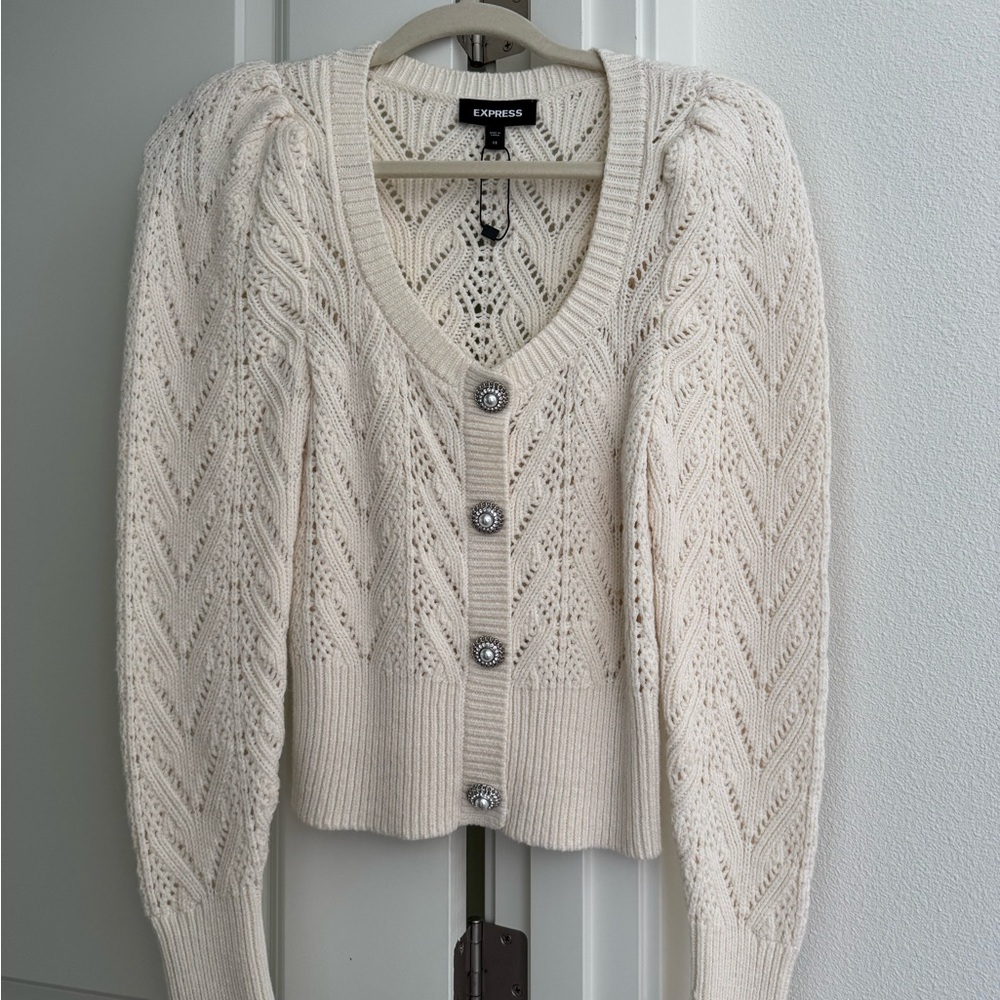 Express Ivory Button-Up Cardigan